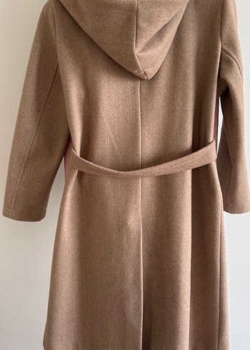 Bej Kadın Kemerli Yün Uzun Klasik Kaban - Görsel 2