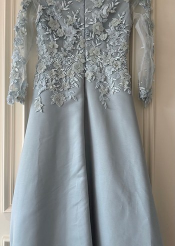 Nakışlı Uzun Kollu Mavi Nişan Elbisesi - Görsel 2