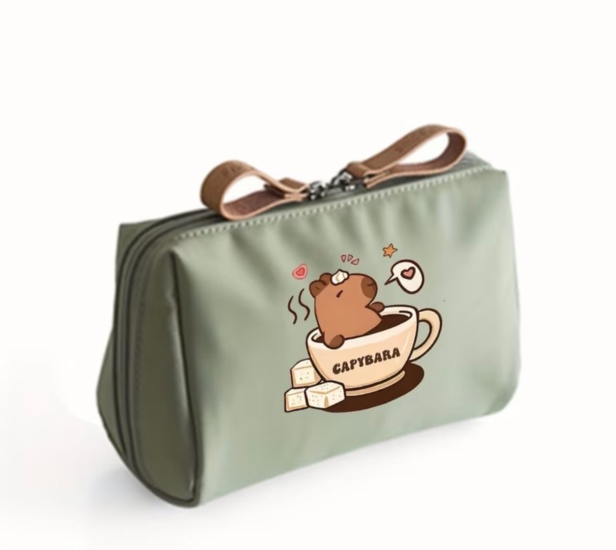 Baskılı Fermuarlı Bej Makyaj Çantası - Görsel 2