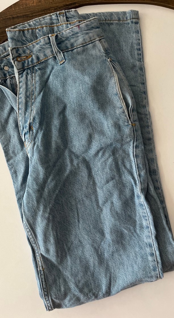 Kadın Gri-Mavi Bol Kesim Midi Kot Pantolon - Görsel 5