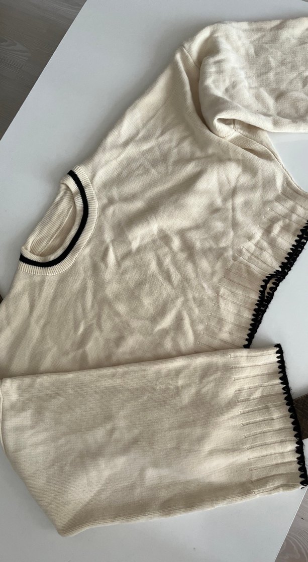 Beyaz Pilili Triko Kadın Pantolon ve kazak takım - Görsel 4