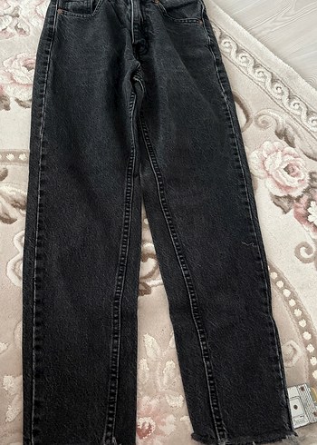 Düğmeli Siyah Midi Denim Kadın Jean - Görsel 2