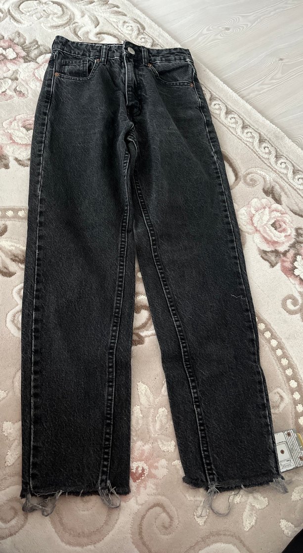 Düğmeli Siyah Midi Denim Kadın Jean - Görsel 2