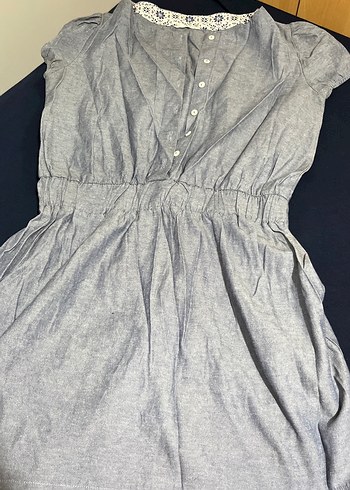 Düğmeli açık lacivert elbise - Görsel 3