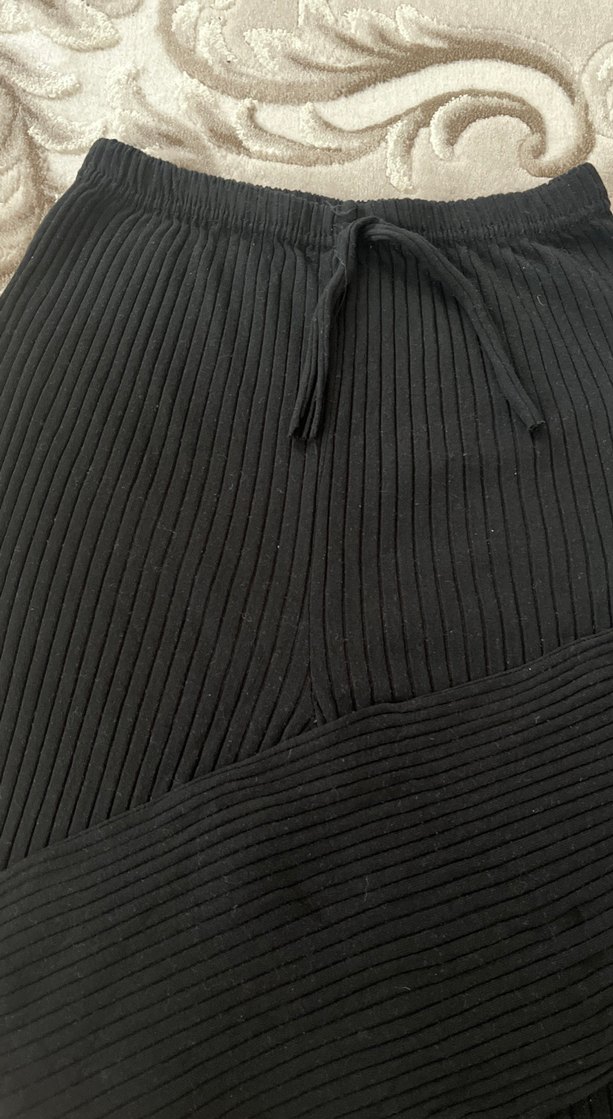 Siyah Örgü Kadın Rahat Pantolon - Görsel 2