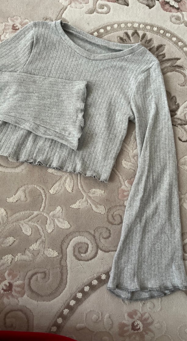 Gri Kadın Triko Kazak, Uzun Kollu, İnce Örgü - Görsel 2