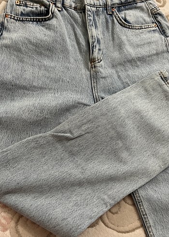 Düğmeli Mavi Kadın Midi Kot Pantolon - Görsel 4