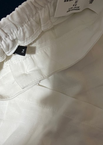 Beyaz Keten Pilili Kadın Pantolon - Görsel 2