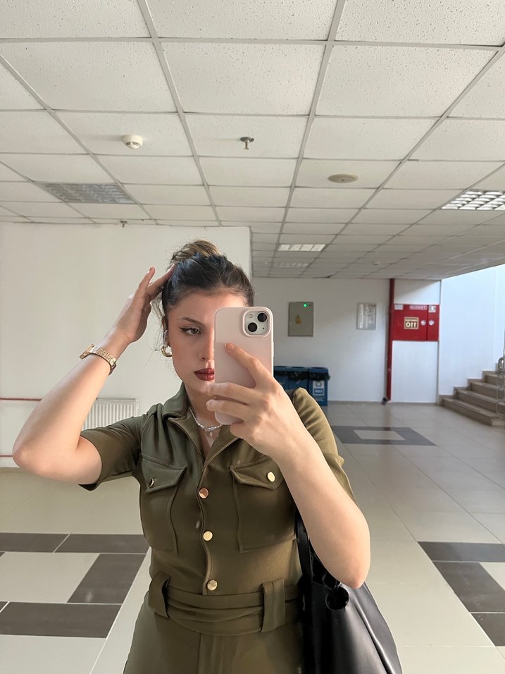 Kadın Haki Midi Deri Tulum - Görsel 3