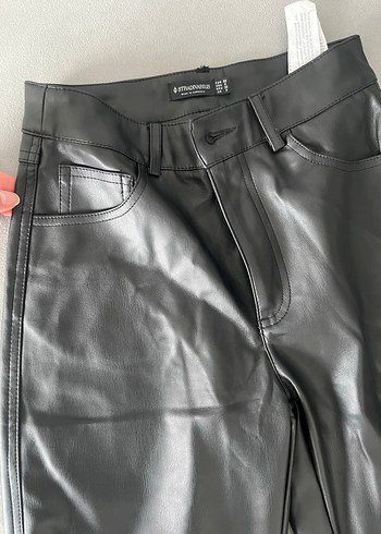 Düz Kesim Deri Kadın Pantolon Siyah - Görsel 3