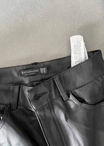 Düz Kesim Deri Kadın Pantolon Siyah - Görsel 2