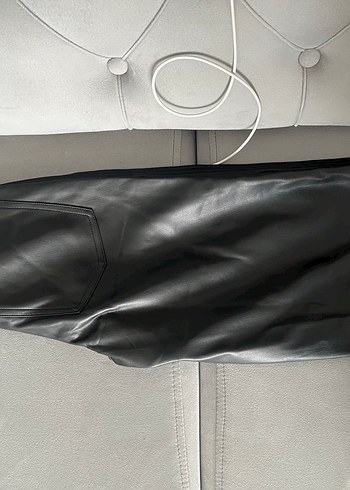 Düz Kesim Deri Kadın Pantolon Siyah - Görsel 6