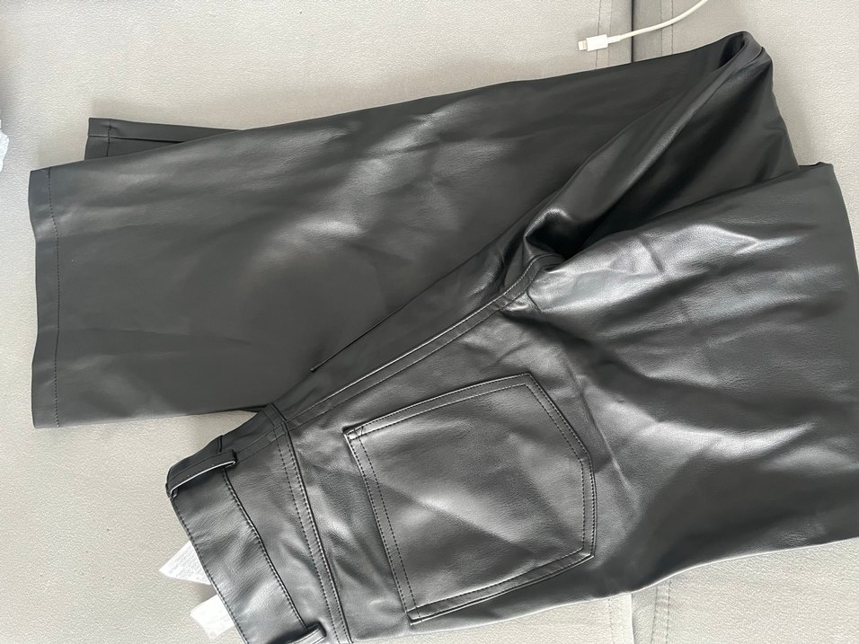 Düz Kesim Deri Kadın Pantolon Siyah - Görsel 5