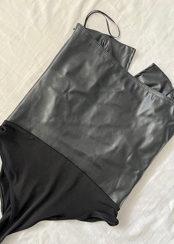 Kadın Siyah Deri Straplez Büstiyer - Görsel 5