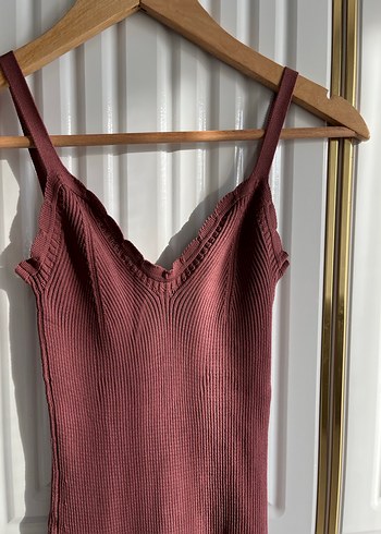 Bordo V Yakalı Triko Midi Elbise - Görsel 3