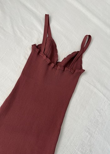 Bordo V Yakalı Triko Midi Elbise - Görsel 6