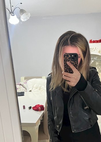 Siyah Kadın Deri Biker Ceket - Görsel 4