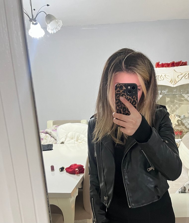 Siyah Kadın Deri Biker Ceket - Görsel 4