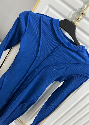 Mavi Uzun Kollu Triko Kadın Elbise - Görsel 4