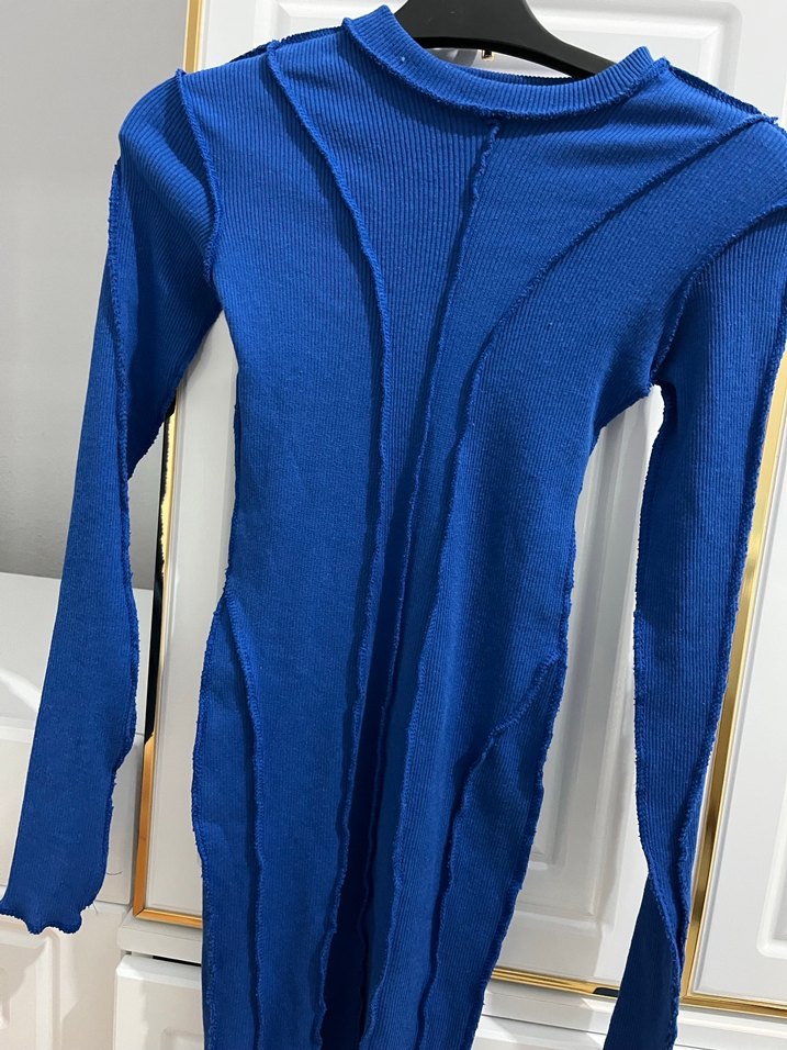 Mavi Uzun Kollu Triko Kadın Elbise - Görsel 2