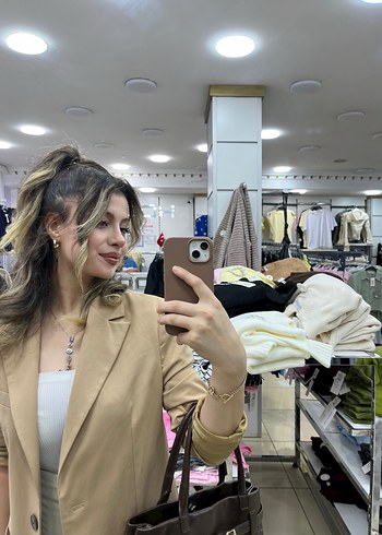 Kürk Detaylı Camel Deri Kadın Blazer - Görsel 4