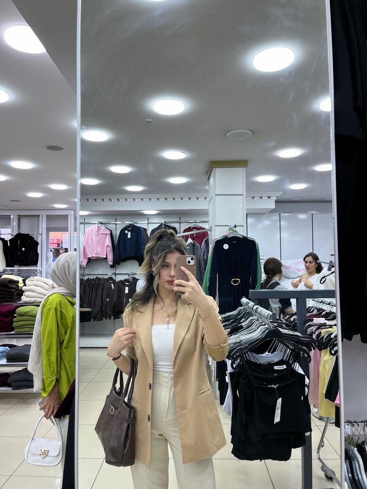 Kürk Detaylı Camel Deri Kadın Blazer - Görsel 5