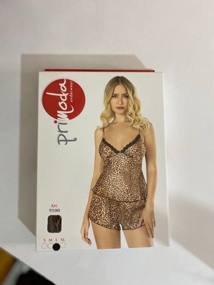 Leopar Desenli Kadın Mini Saten Pijama Takımı - Görsel 2