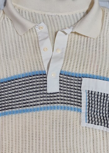 Erkek Beyaz Örgü Kısa Kollu Triko - Görsel 2