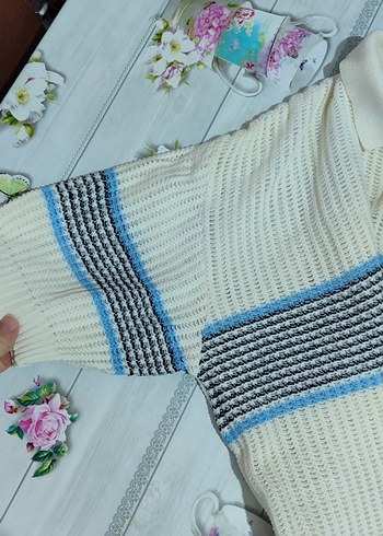 Erkek Beyaz Örgü Kısa Kollu Triko - Görsel 3