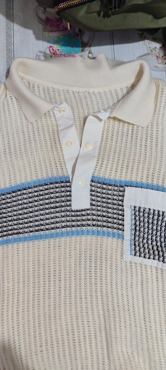 Erkek Beyaz Örgü Kısa Kollu Triko - Görsel 2