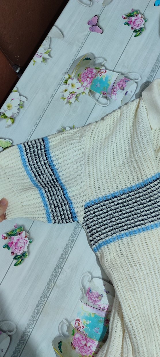 Erkek Beyaz Örgü Kısa Kollu Triko - Görsel 3