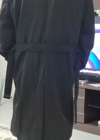 Erkek Siyah uzun Kemerli Trençkot - Görsel 3