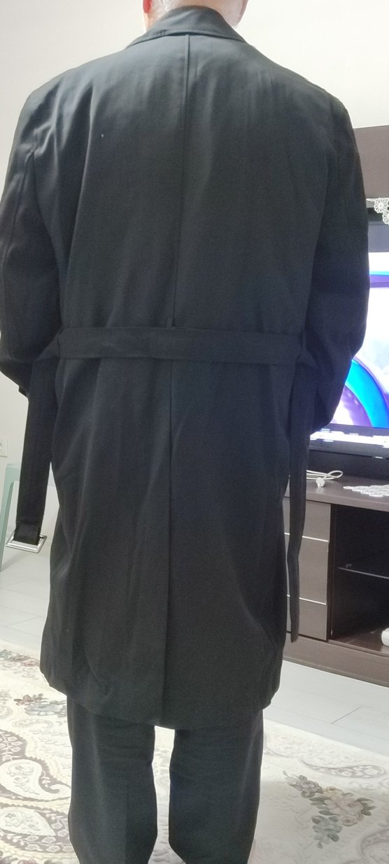 Erkek Siyah uzun Kemerli Trençkot - Görsel 3