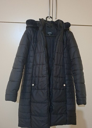 Kadın Siyah Midi Kaban Kürklü Detaylı - Görsel 2