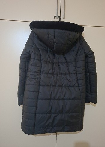 Kadın Siyah Midi Kaban Kürklü Detaylı - Görsel 3