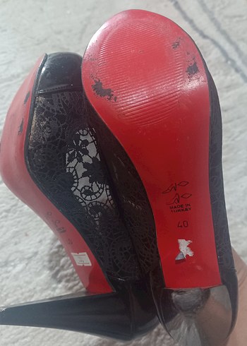 Siyah Dantel Detaylı Yılan Desenli Stiletto - Görsel 3