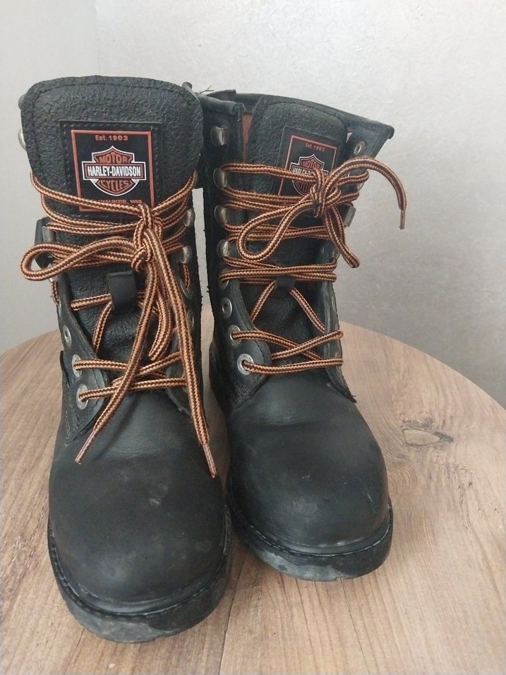 Harley Davidson Siyah Deri Biker Botlar - Görsel 2