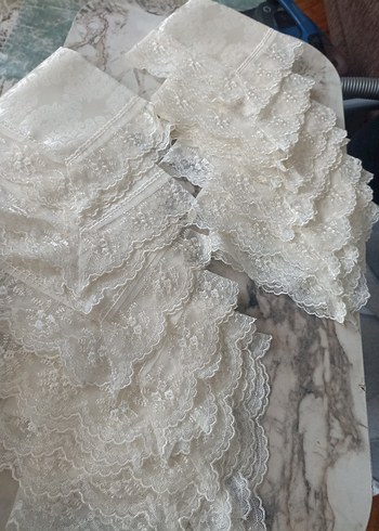 İşlemeli açık Krem runneır ve peçetelik - Görsel 4