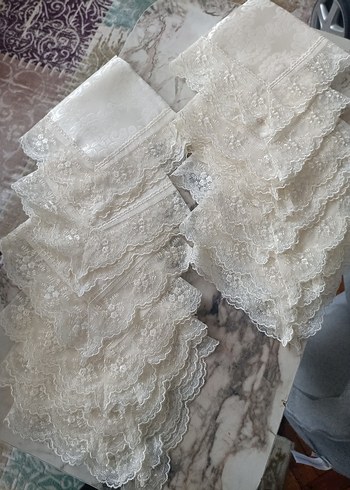 İşlemeli açık Krem runneır ve peçetelik - Görsel 3