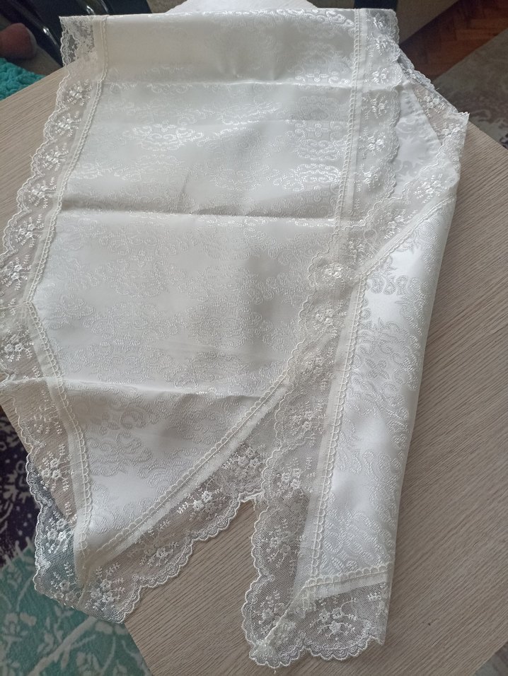 İşlemeli açık Krem runneır ve peçetelik - Görsel 2