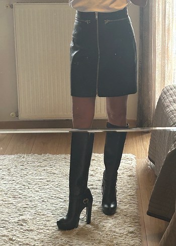 Stradivarius Suni Deri Etek - Görsel 5