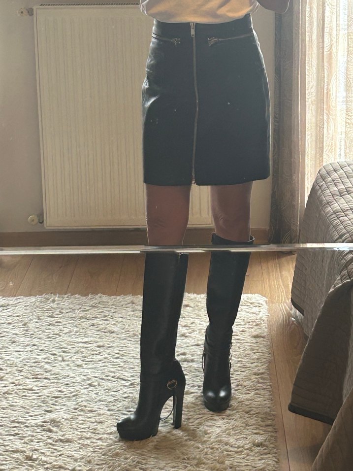 Stradivarius Suni Deri Etek - Görsel 5