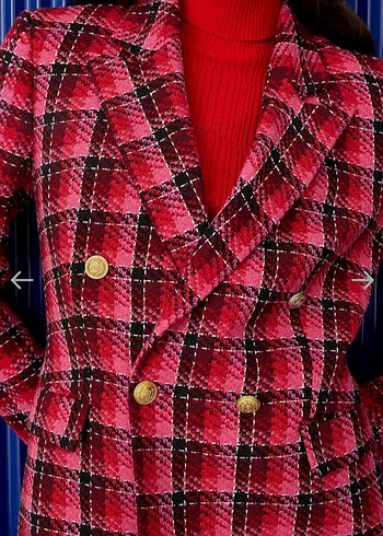 Kare Desenli Kırmızı Kadın Blazer Ceket - Görsel 2