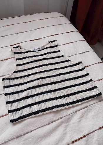 Çizgili Örgü Kolsuz Mini Crop Top - Görsel 2