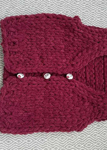 Bordo Örgü Bebek atkı ve yeleği - Görsel 3