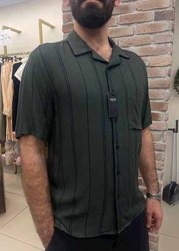 Erkek Beyaz Çizgili Kısa Kollu Gömlek - Görsel 2