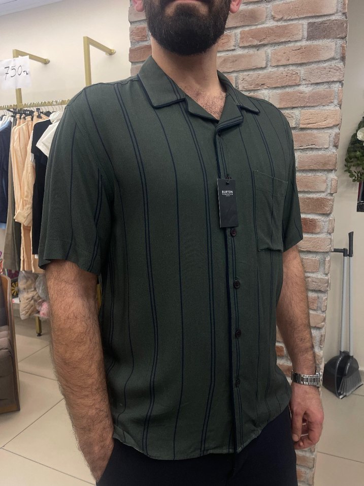 Erkek Beyaz Çizgili Kısa Kollu Gömlek - Görsel 2