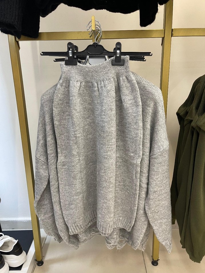 Gri Örgü Kadın Kazak - Görsel 2