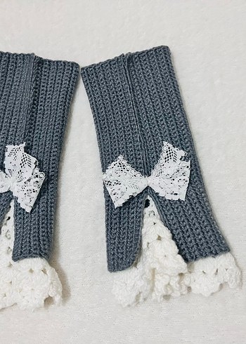 Bordo Örgü Kadın Eldiveni Dantel Detaylı - Görsel 2