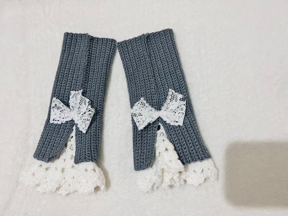 Bordo Örgü Kadın Eldiveni Dantel Detaylı - Görsel 2